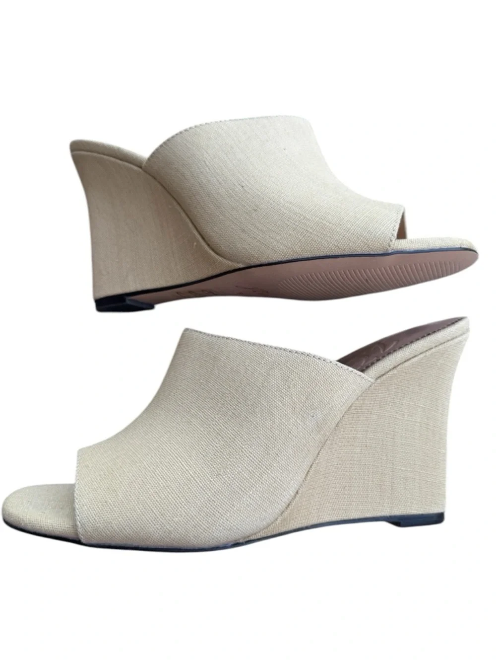 J.Crew‎ Beige Linen Wedge Mule Sandals Size 8 Minimal Coastal